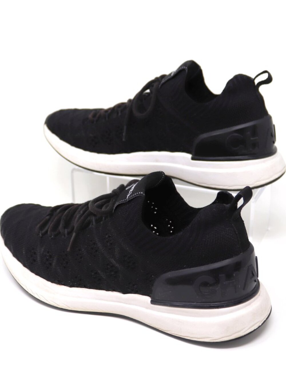 Chanel Tennies 39 Black Fabric Quilted Logo Matelasse Knit Sneakers - Picture 10 of 15